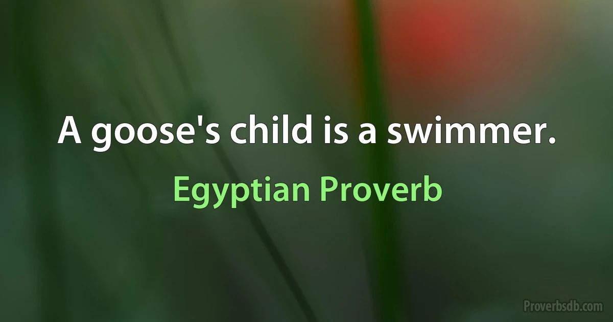 A goose's child is a swimmer. (Egyptian Proverb)