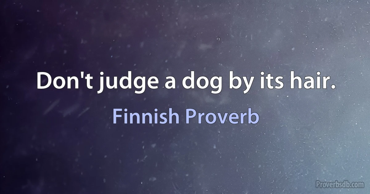 Don't judge a dog by its hair. (Finnish Proverb)