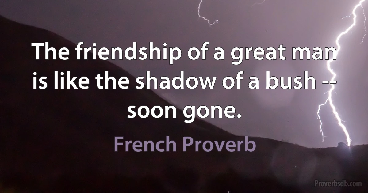 The friendship of a great man is like the shadow of a bush -- soon gone. (French Proverb)