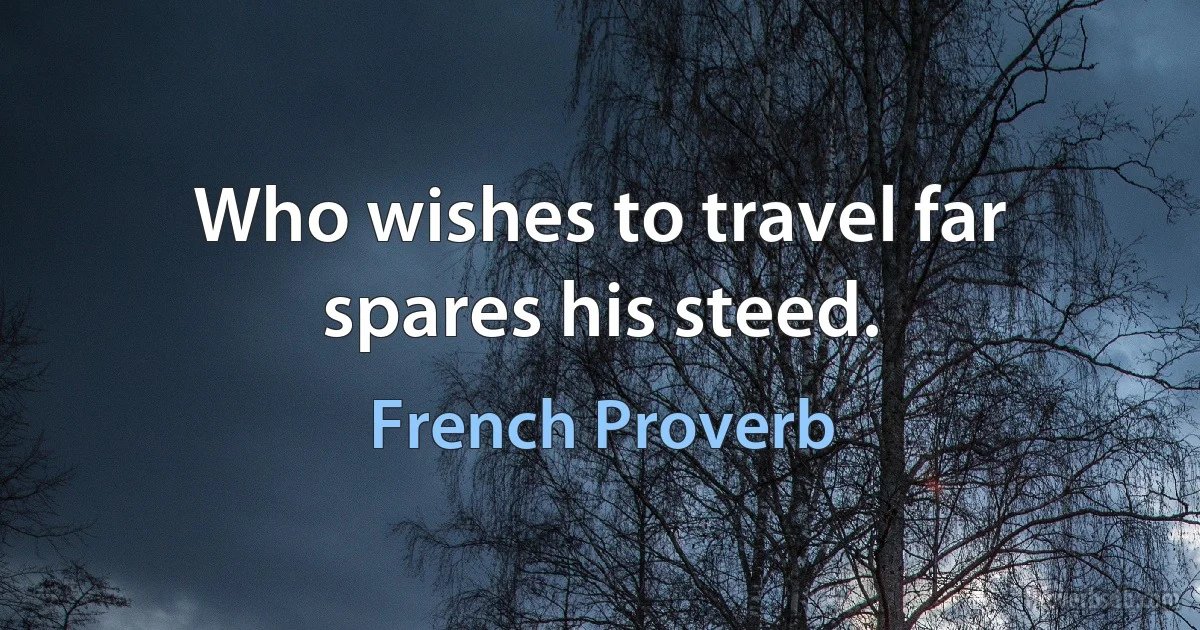 Who wishes to travel far spares his steed. (French Proverb)