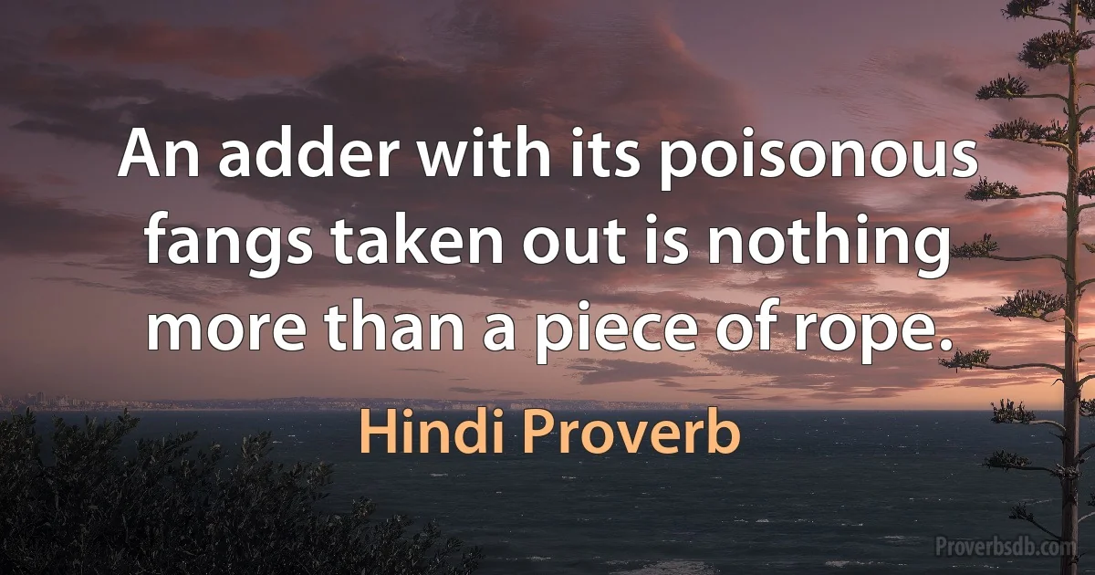 An adder with its poisonous fangs taken out is nothing more than a piece of rope. (Hindi Proverb)