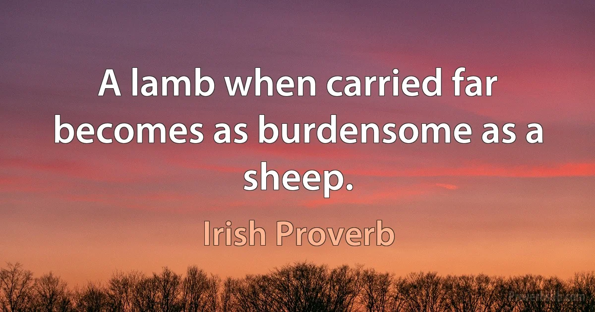 A lamb when carried far becomes as burdensome as a sheep. (Irish Proverb)