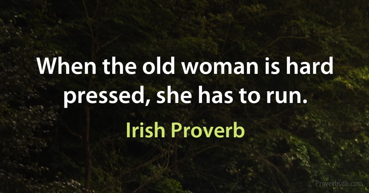 When the old woman is hard pressed, she has to run. (Irish Proverb)