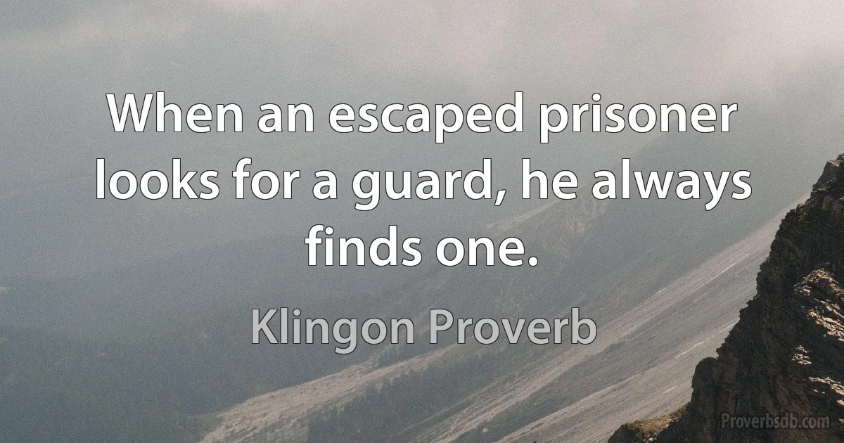 When an escaped prisoner looks for a guard, he always finds one. (Klingon Proverb)