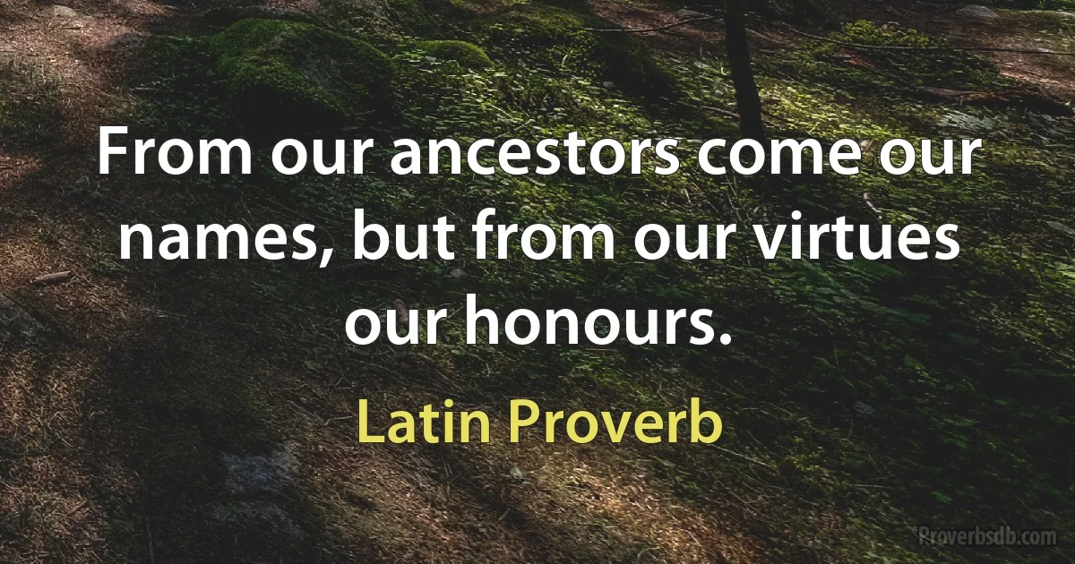 From our ancestors come our names, but from our virtues our honours. (Latin Proverb)