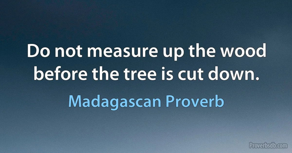 Do not measure up the wood before the tree is cut down. (Madagascan Proverb)