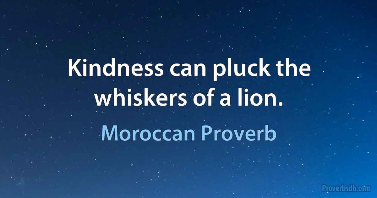 Kindness can pluck the whiskers of a lion. (Moroccan Proverb)