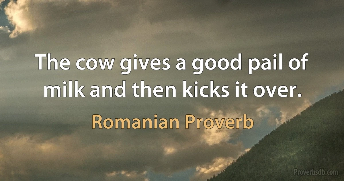 The cow gives a good pail of milk and then kicks it over. (Romanian Proverb)