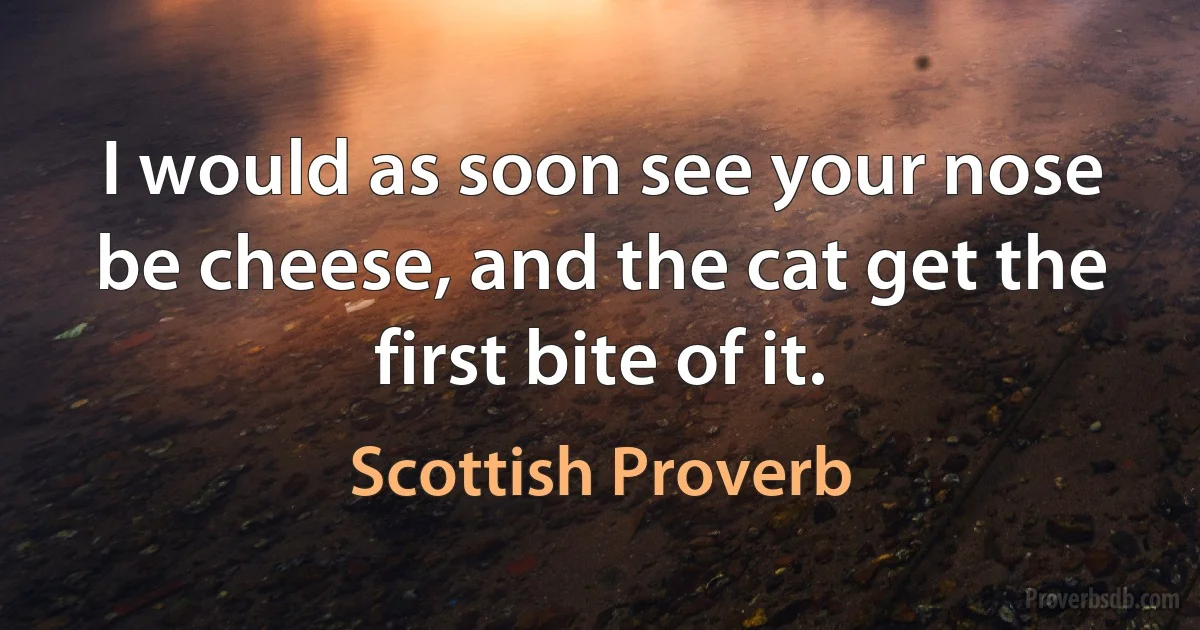 I would as soon see your nose be cheese, and the cat get the first bite of it. (Scottish Proverb)