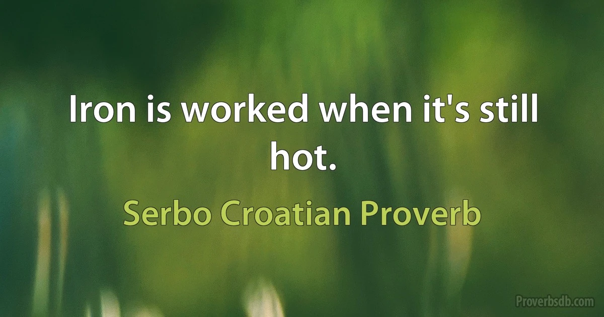 Iron is worked when it's still hot. (Serbo Croatian Proverb)