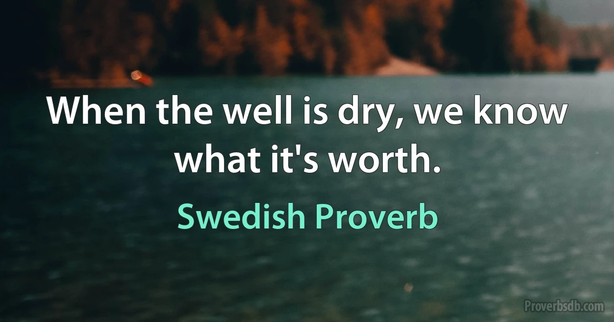 When the well is dry, we know what it's worth. (Swedish Proverb)