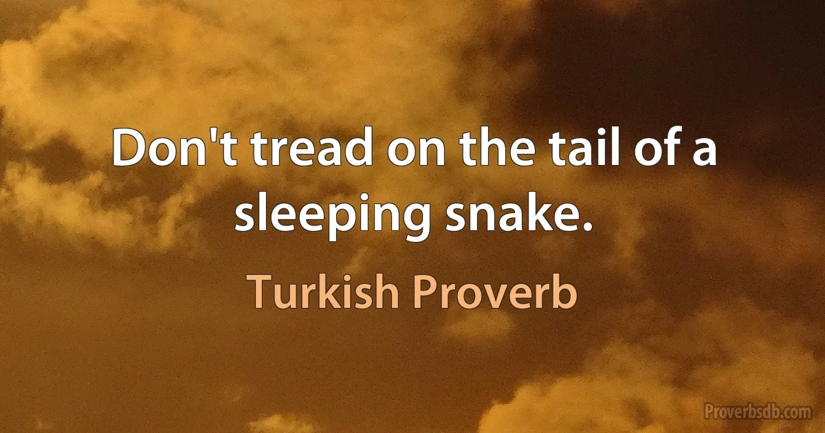 Don't tread on the tail of a sleeping snake. (Turkish Proverb)