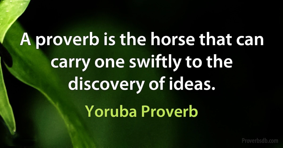 A proverb is the horse that can carry one swiftly to the discovery of ideas. (Yoruba Proverb)