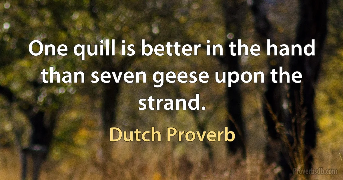 One quill is better in the hand than seven geese upon the strand. (Dutch Proverb)