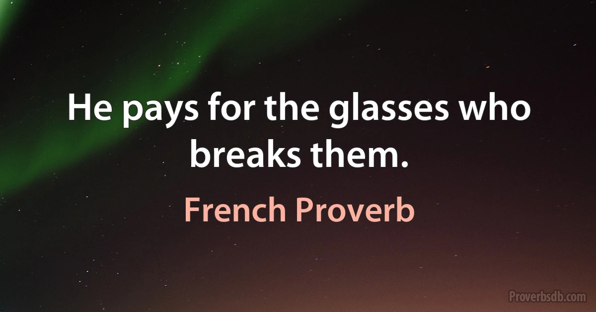 He pays for the glasses who breaks them. (French Proverb)