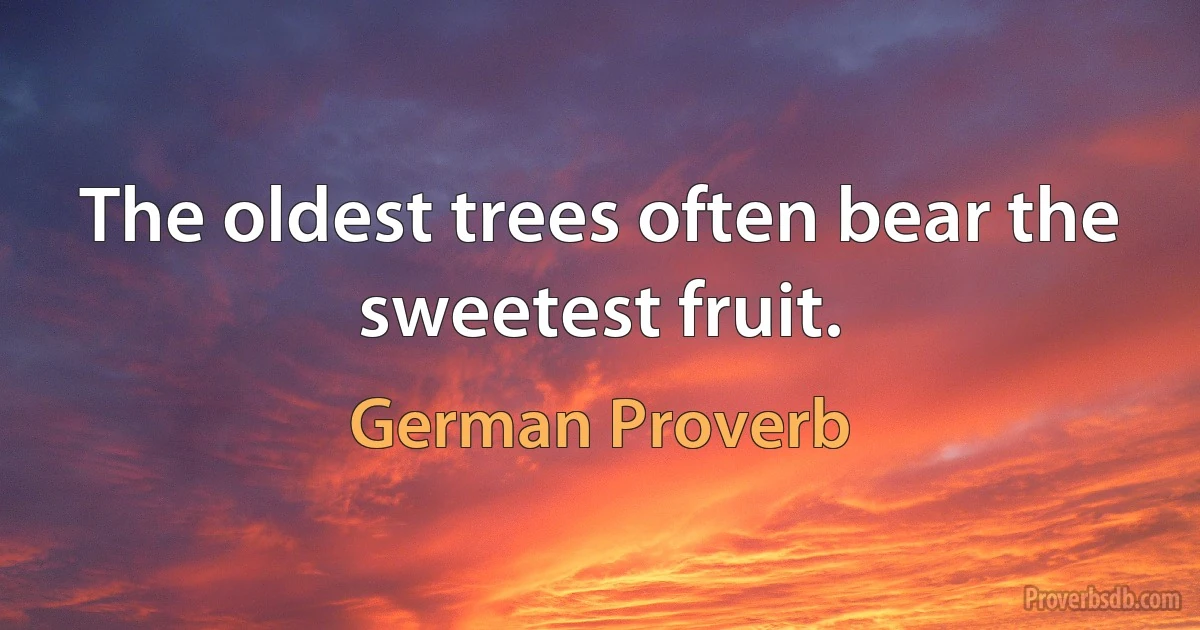 The oldest trees often bear the sweetest fruit. (German Proverb)