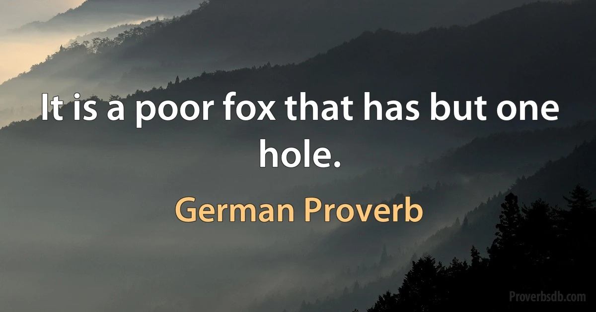 It is a poor fox that has but one hole. (German Proverb)