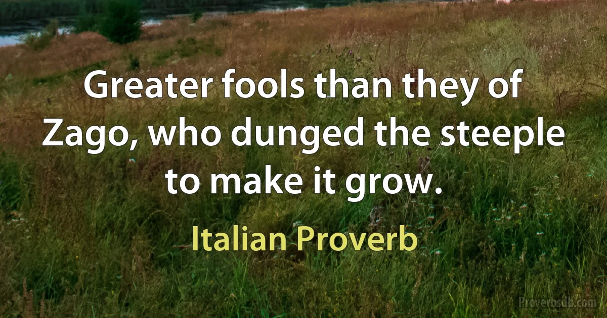 Greater fools than they of Zago, who dunged the steeple to make it grow. (Italian Proverb)