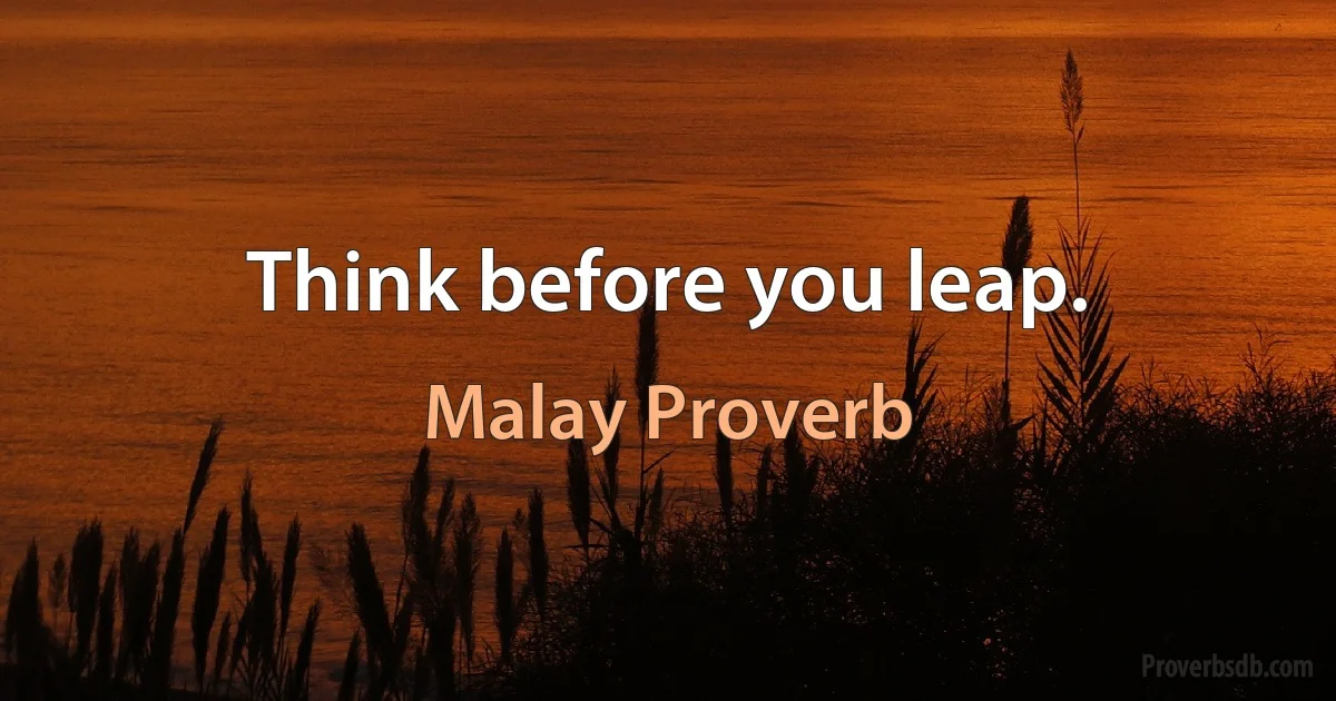 Think before you leap. (Malay Proverb)