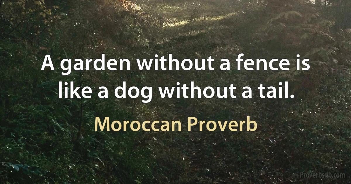 A garden without a fence is like a dog without a tail. (Moroccan Proverb)