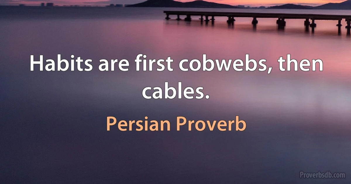 Habits are first cobwebs, then cables. (Persian Proverb)