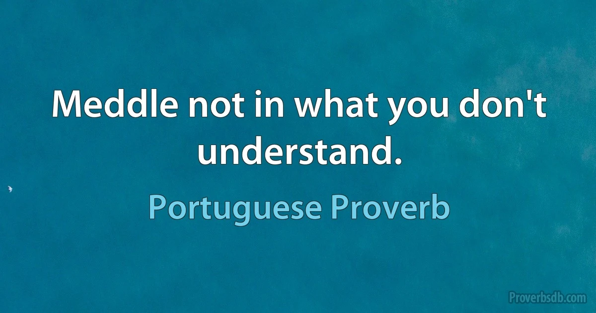 Meddle not in what you don't understand. (Portuguese Proverb)