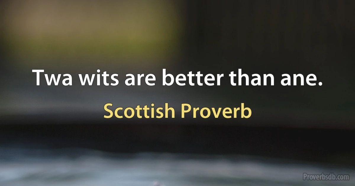 Twa wits are better than ane. (Scottish Proverb)