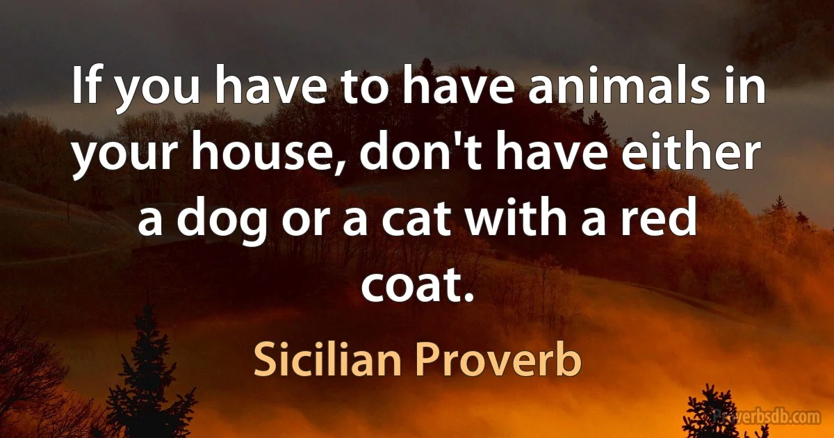 If you have to have animals in your house, don't have either a dog or a cat with a red coat. (Sicilian Proverb)