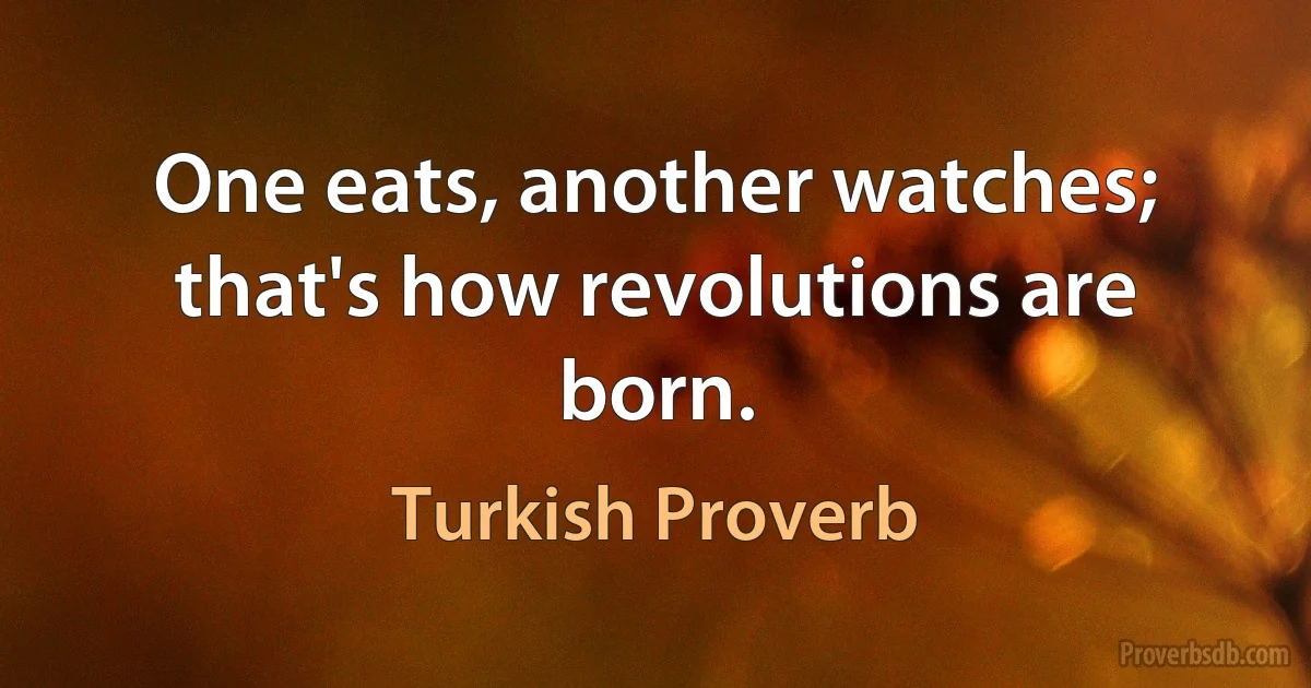 One eats, another watches; that's how revolutions are born. (Turkish Proverb)