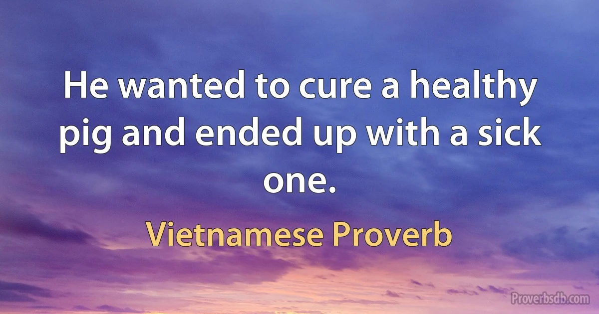 He wanted to cure a healthy pig and ended up with a sick one. (Vietnamese Proverb)