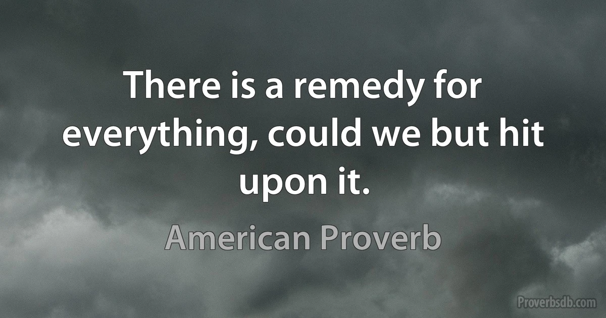 There is a remedy for everything, could we but hit upon it. (American Proverb)