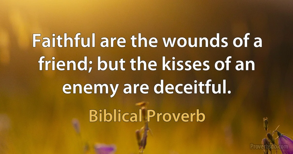 Faithful are the wounds of a friend; but the kisses of an enemy are deceitful. (Biblical Proverb)