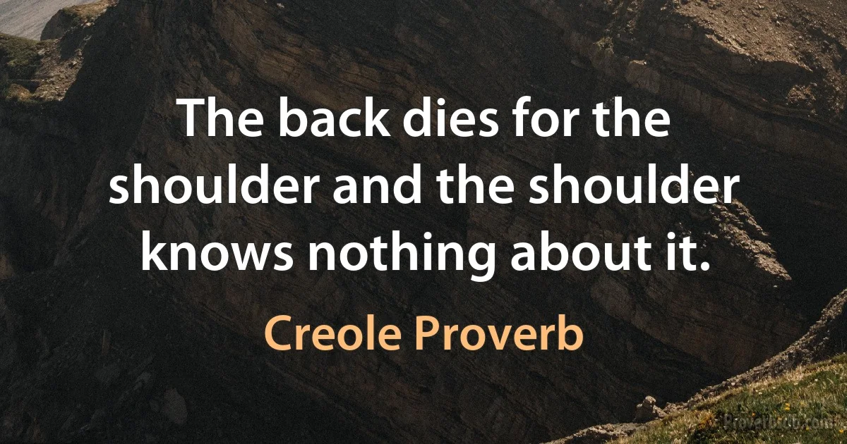 The back dies for the shoulder and the shoulder knows nothing about it. (Creole Proverb)