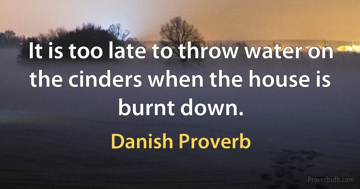 It is too late to throw water on the cinders when the house is burnt down. (Danish Proverb)