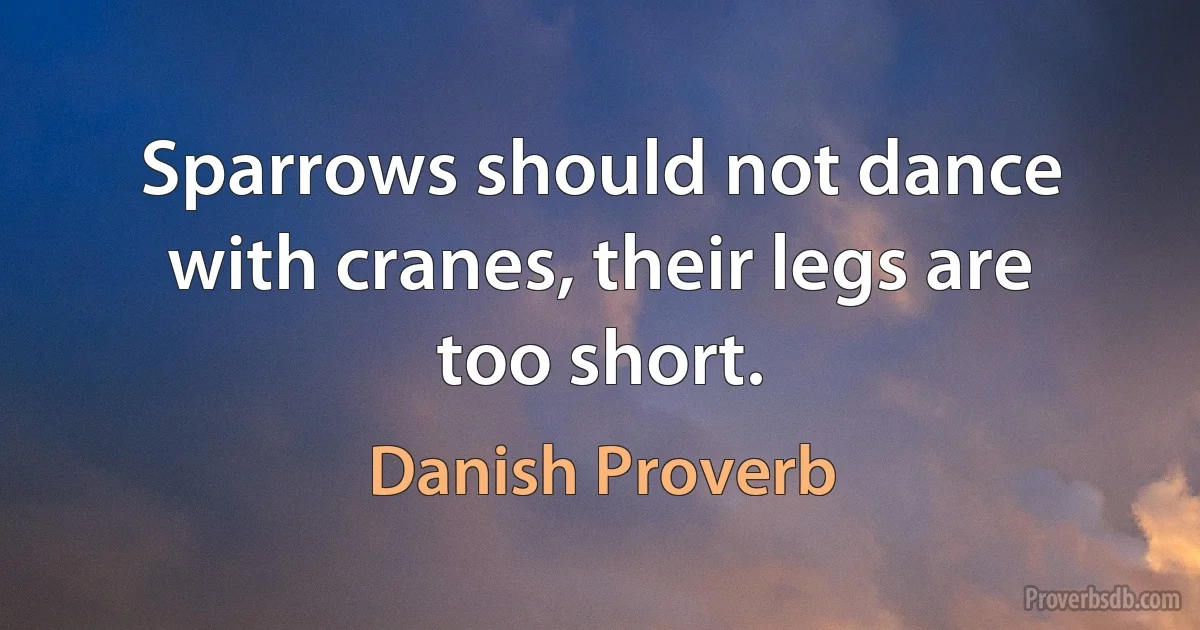 Sparrows should not dance with cranes, their legs are too short. (Danish Proverb)