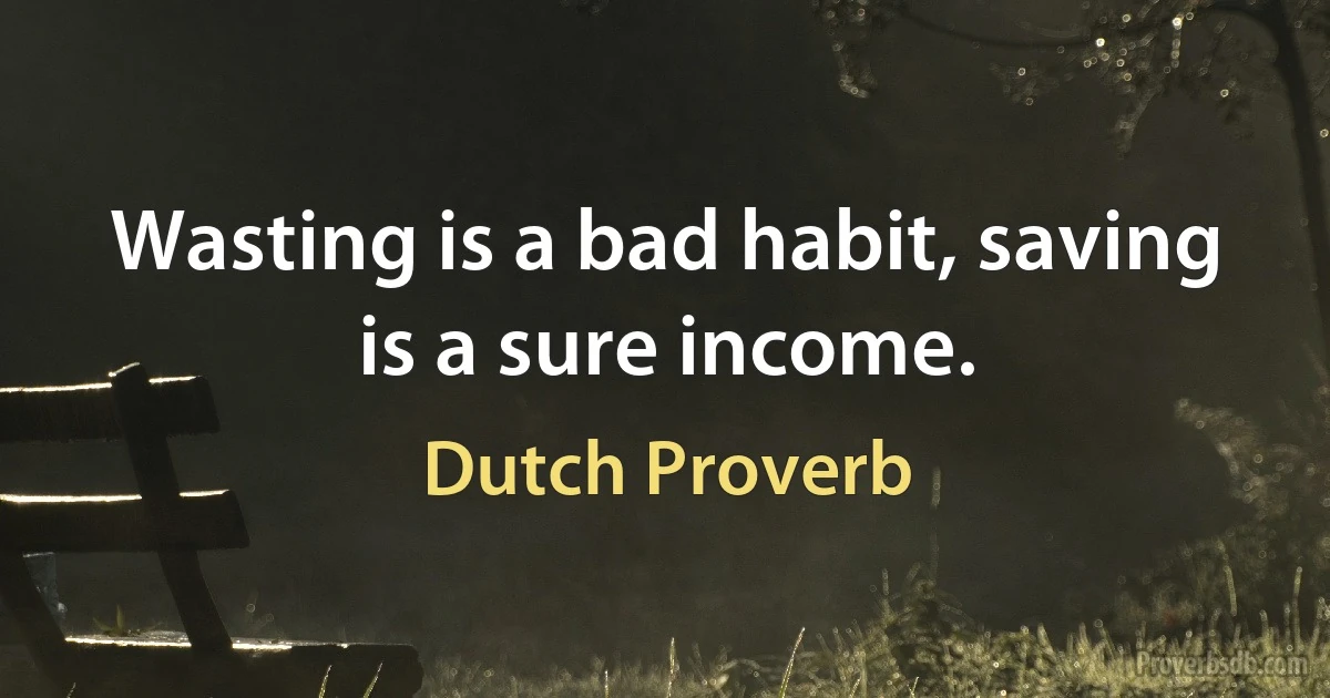 Wasting is a bad habit, saving is a sure income. (Dutch Proverb)