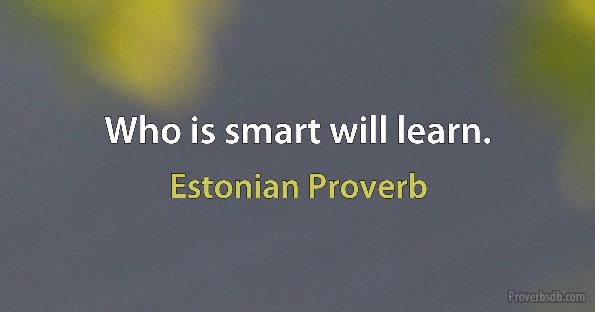 Who is smart will learn. (Estonian Proverb)