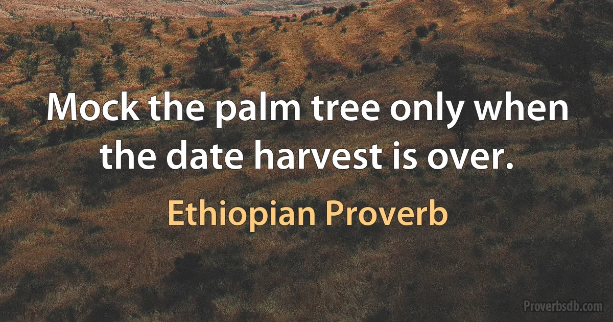 Mock the palm tree only when the date harvest is over. (Ethiopian Proverb)