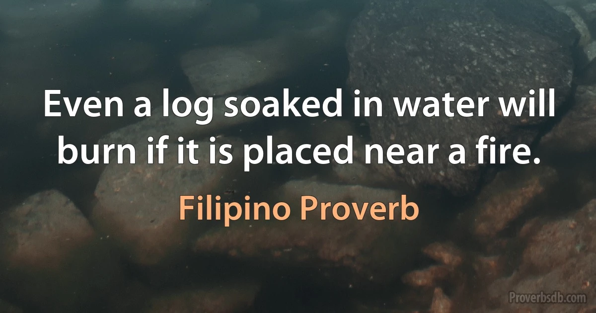 Even a log soaked in water will burn if it is placed near a fire. (Filipino Proverb)