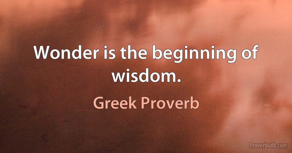 Wonder is the beginning of wisdom. (Greek Proverb)