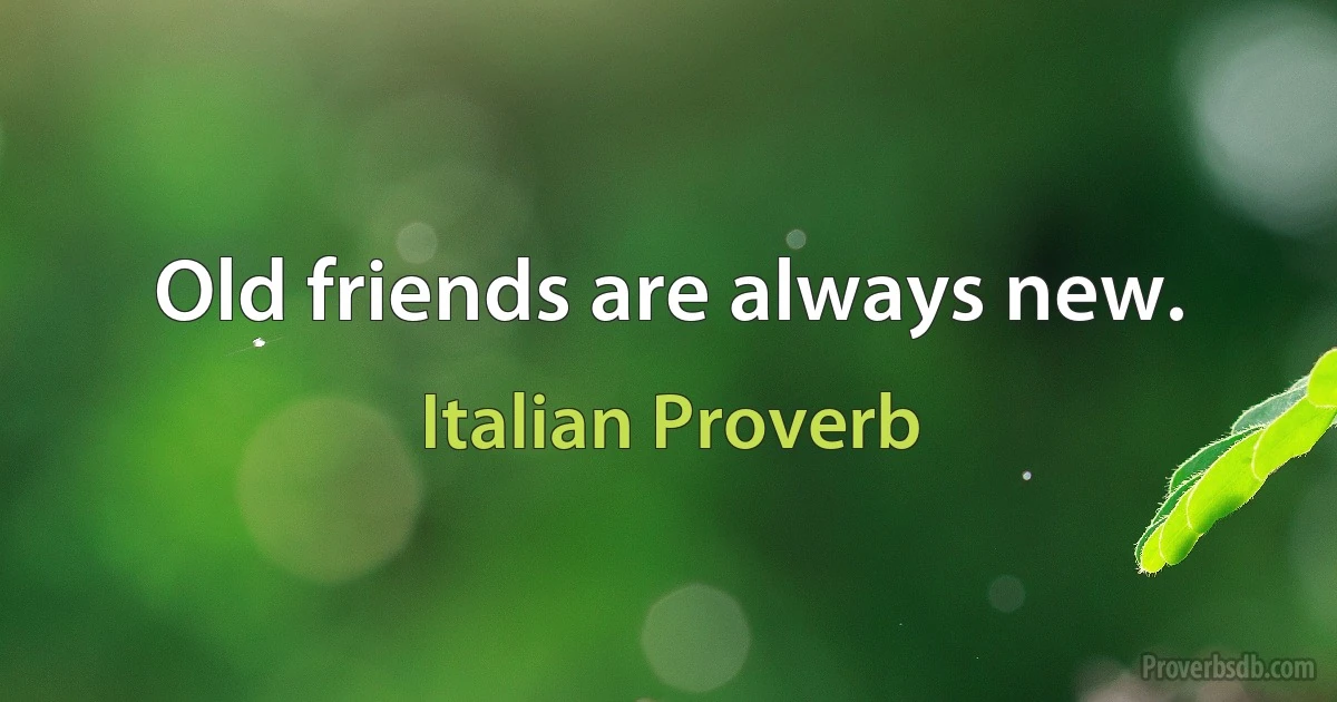 Old friends are always new. (Italian Proverb)