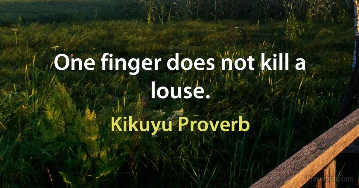 One finger does not kill a louse. (Kikuyu Proverb)