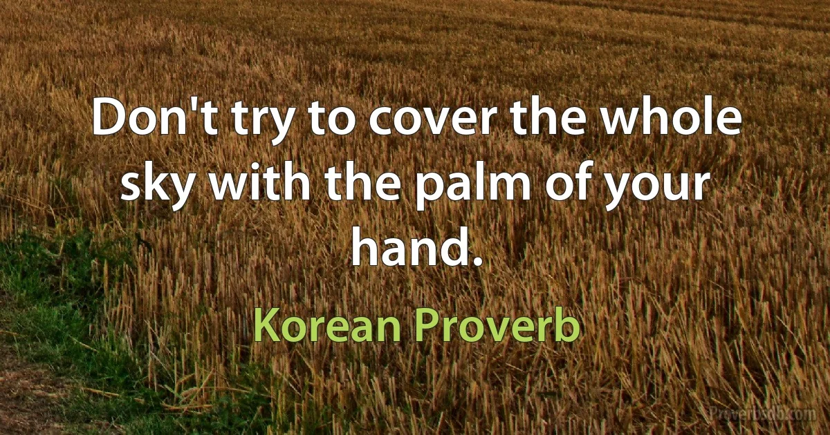 Don't try to cover the whole sky with the palm of your hand. (Korean Proverb)