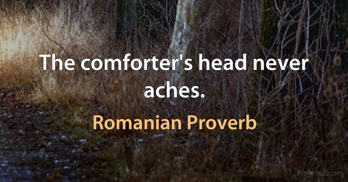 The comforter's head never aches. (Romanian Proverb)