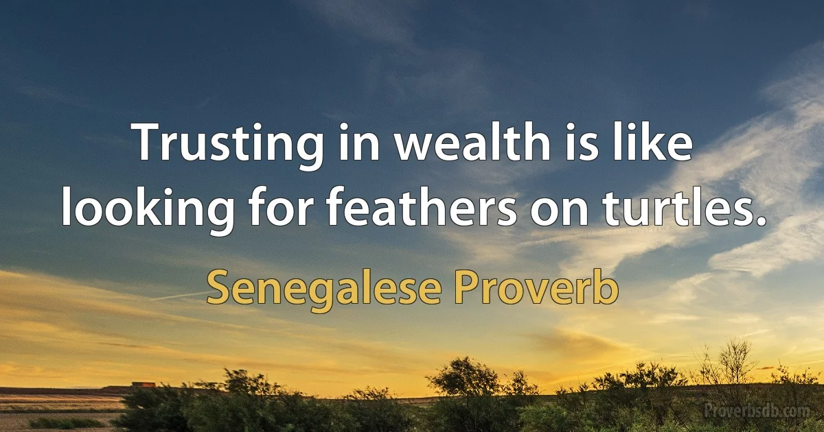 Trusting in wealth is like looking for feathers on turtles. (Senegalese Proverb)