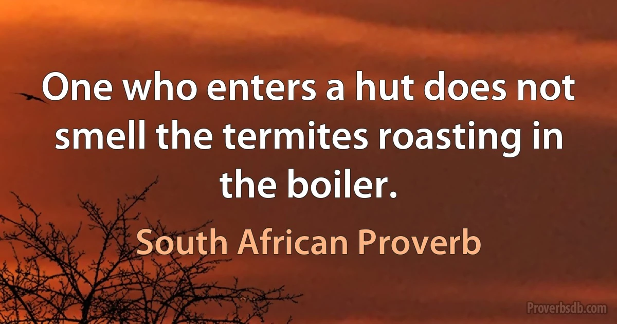 One who enters a hut does not smell the termites roasting in the boiler. (South African Proverb)