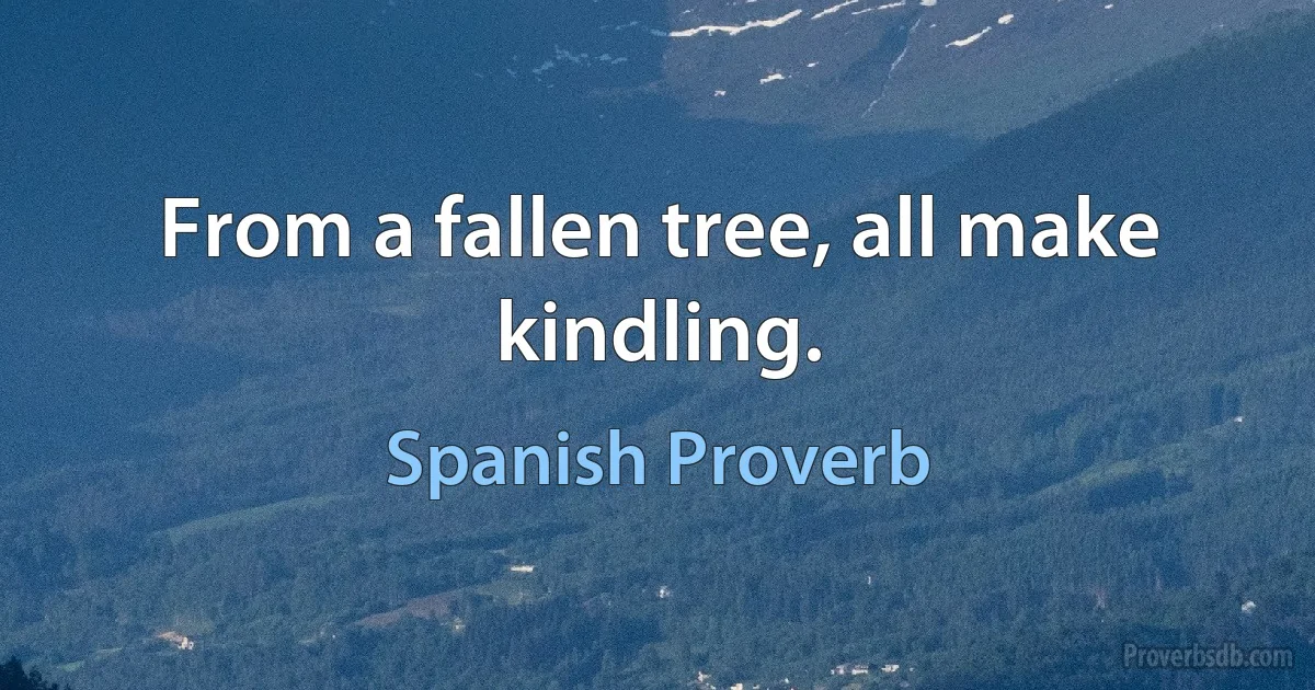 From a fallen tree, all make kindling. (Spanish Proverb)