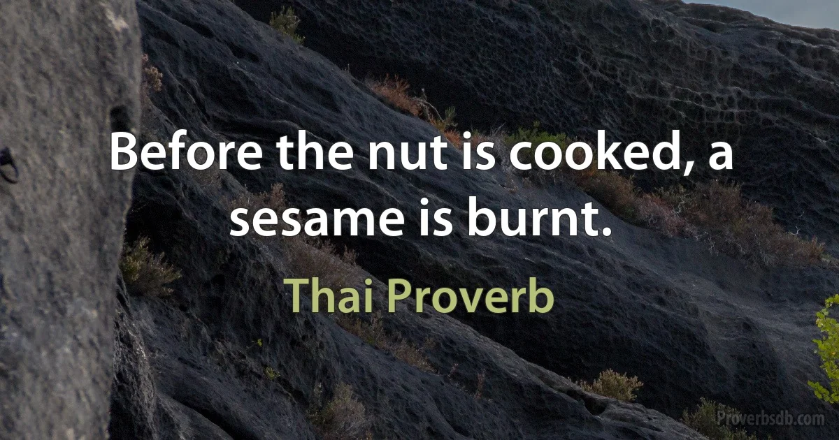 Before the nut is cooked, a sesame is burnt. (Thai Proverb)