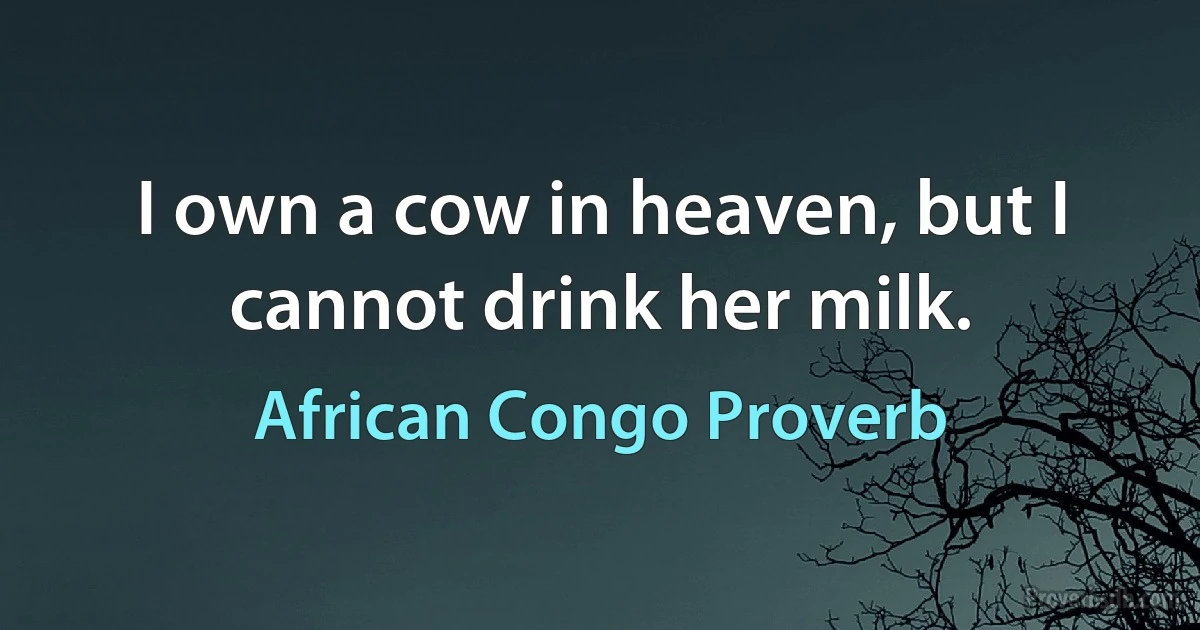 I own a cow in heaven, but I cannot drink her milk. (African Congo Proverb)