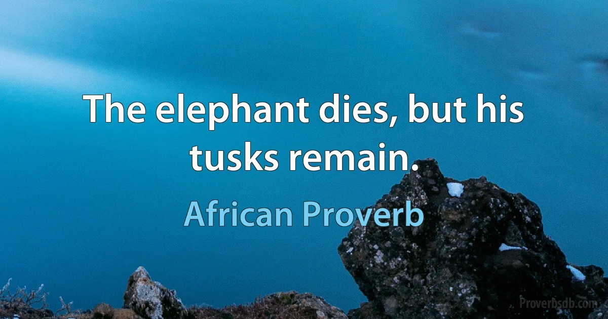 The elephant dies, but his tusks remain. (African Proverb)